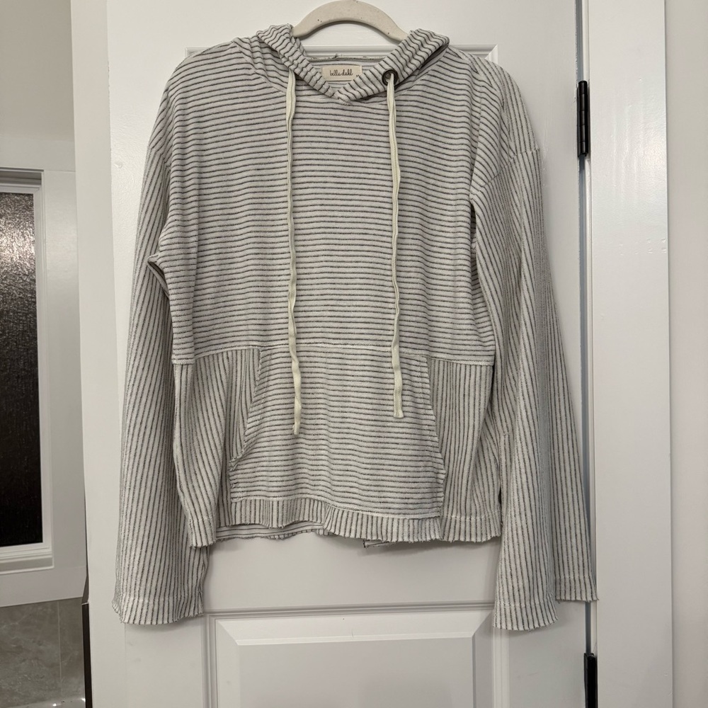 Bella Dahl Striped Gray and White Hoodie Size M
